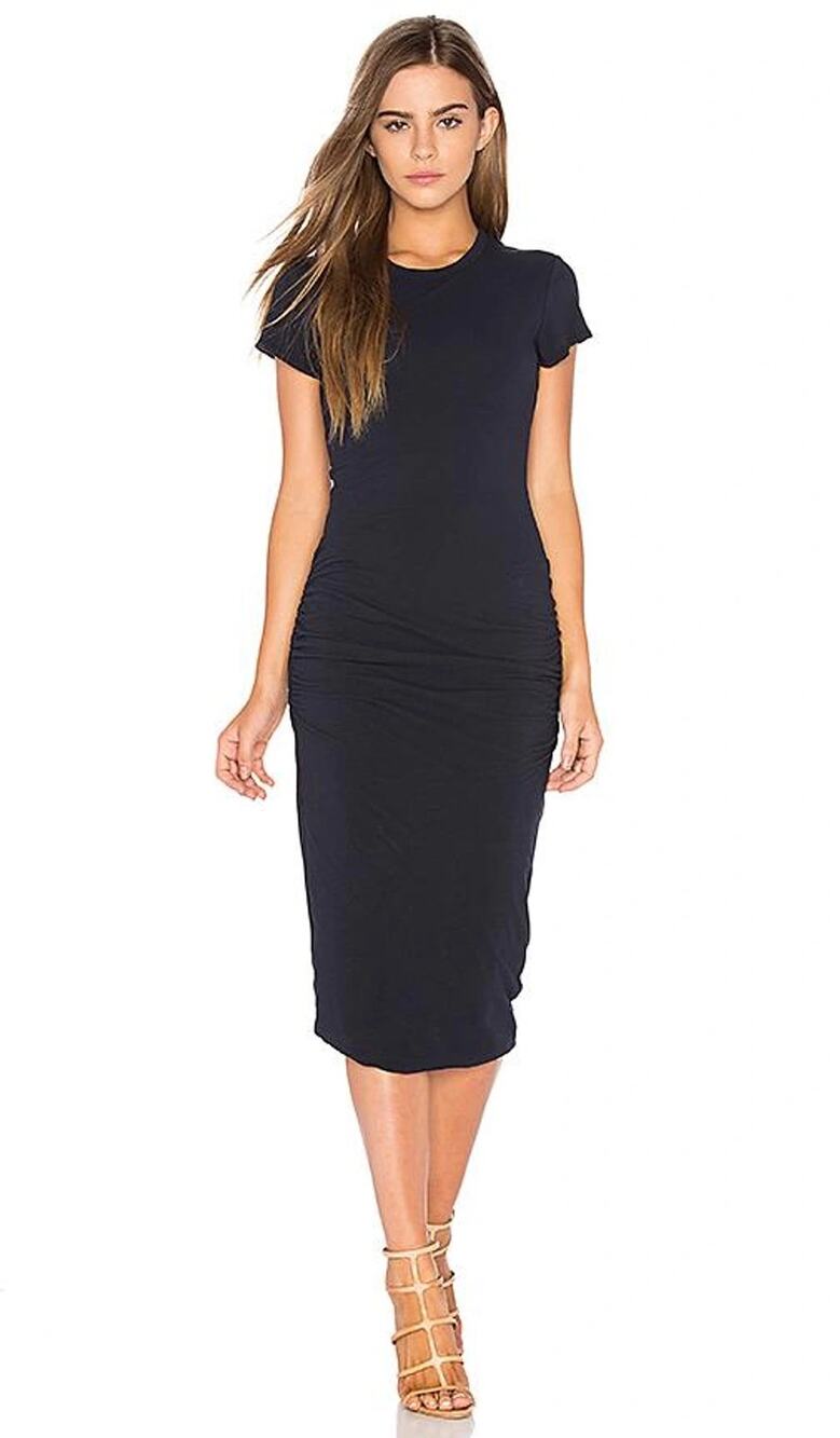 Standard James Perse Black Short Sleeve Ruched Skinny Midi Dress Size Small